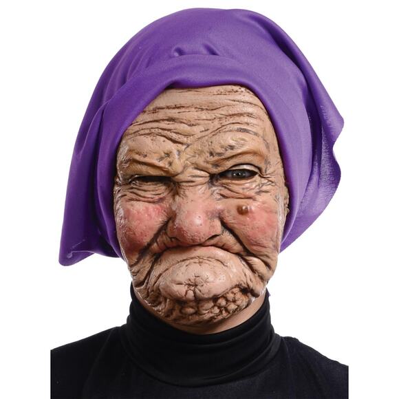 OLD WOMAN NANA LADY GRANNY WRINKLED WITH SCARF LATEX FACE MASK COSTUME - Picture 5 of 5